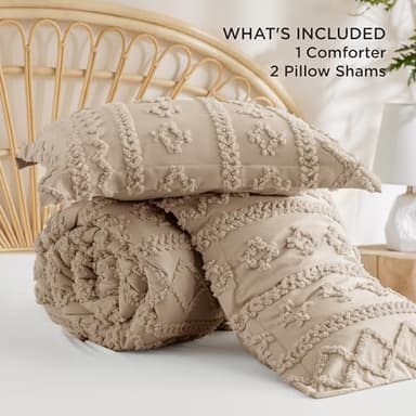 Bedsure Tufted Boho Comforter Set California King Size - Khaki Boho Bed Set, GentleSoft™ 3 Pieces Farmhouse Shabby Chic Embroidery Bedding, Gifts for Woman, Soft Jacquard Comforter for All Seasons - Image 6