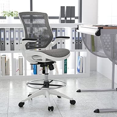Flash Furniture Waylon Mid-Back Swivel Office Chair with Adjustable Foot Ring and Seat Height, Ergonomic Mesh Chair with Armrests, Gray/White - Image 2