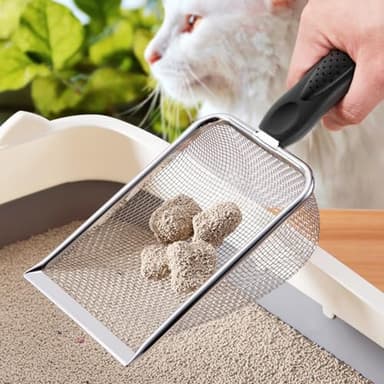 UMUACCAN Cat Litter Scoop,Sturdy Litter Cleaner Corner Shovel,Stainless Steel Mesh Litter Shovel,Easy to Clean Reptile Terrarium Sand Waste,Beach Shovel(Black) - Image 6