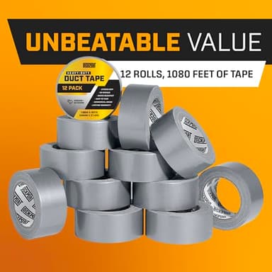 Lockport Duct Tape Heavy Duty Waterproof - 30 Yards x 2 Inch - 12 Roll Pack Silver Duct Tape Bulk Pack - No Residue, Flexible, Strong, All-Weather and Easy Tear - Grey Heavy Duty - Image 6