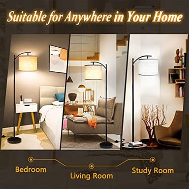 ROTTOGOON Floor Lamp for Living Room with 3 Color Temperatures LED Bulb, Standing Lamp Tall Industrial Floor Lamp Reading for Bedroom, Office (9W LED Bulb, Beige Lampshade Included) -Black - Image 5