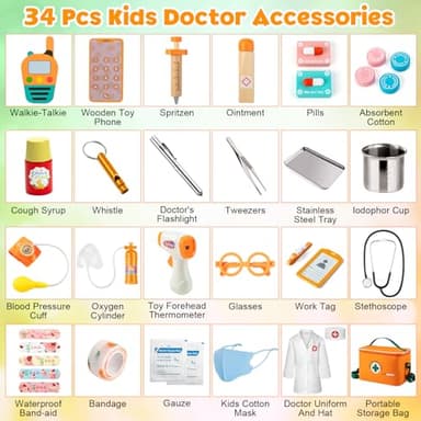 EFO SHM Doctor Kit for Kids, 34 Pcs Kids Doctor Playset kit for Toddlers 3-5 with Medical Storage Bag & Real Stethoscope, for Boys and Girls Fun Role Playing Game, Doctor Play for Kids Toddlers - Image 5