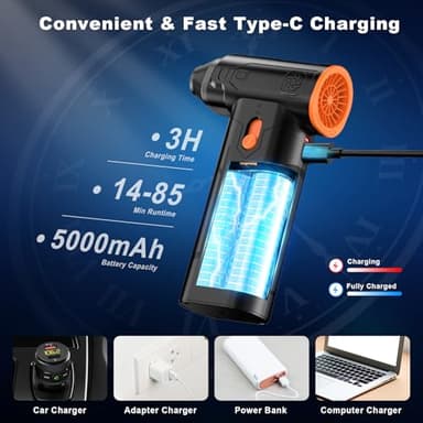 Compressed Air Duster, 130000RPM Multi-Gear Adjustable Electric Air Duster with Brushless Motor, Replaces Compressed Air Cans, Rechargeable Cordless Air Blower for Home Outdoor Computer Keyboard Car - Image 5