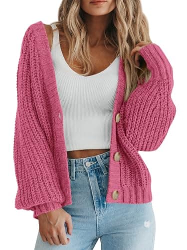 PRETTYGARDEN Womens Open Front Long Sleeve Button Chunky Knit Cardigan Sweater (Grey Pink, Small) - Image 1