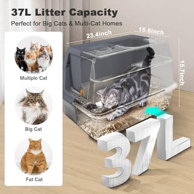 Stainless Steel Metal Cat Litter Box Large Enclosed with Lid, Dog Proof Jumbo Hooded High Sides for Big Cats, Indoor Multi Cat Use - Deep Design & No Smell - Image 2