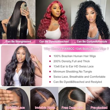 PXXBCC 32 Inch 13x6 Lace Front Wigs Human Hair 200% Density Body Wave HD Lace Front Wigs Human Hair Pre Plucked Natural Color 100% Virgin Lace Front Wigs for Women - Image 4
