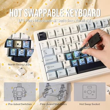 EPOMAKER x Aula F99 Wireless Mechanical Keyboard, Hot Swappable Gasket Custom Gaming Keyboard with Five-Layer Padding, Bluetooth/2.4GHz/USB-C, 8000mAh Battery (White Blue, Reaper Switch) - Image 7