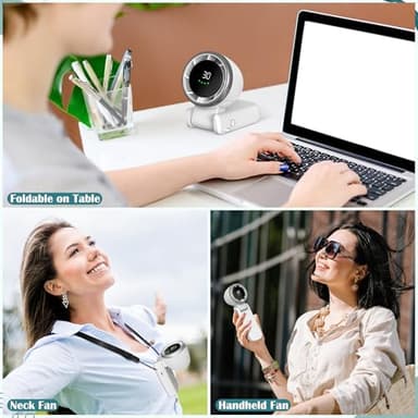 GQIRIL Mini Handheld Portable Fan - Small Foldable Personal Hand Desk Neck Fan with LED Display, 3600mAh Adjustable Speed (1-100) Rechargeable USB Hand Geld Fan Gifts for Home Travel Outdoor (White) - Image 6