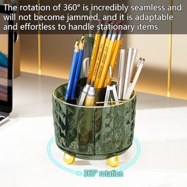 GOTOBA Dark Green Pen Pencil Holder for Desk, 360° Rotating Pen Organizer, Green Office Supplies, Cute Pen Holder, 6-Compartment Pencil Holder Rotating - Image 2