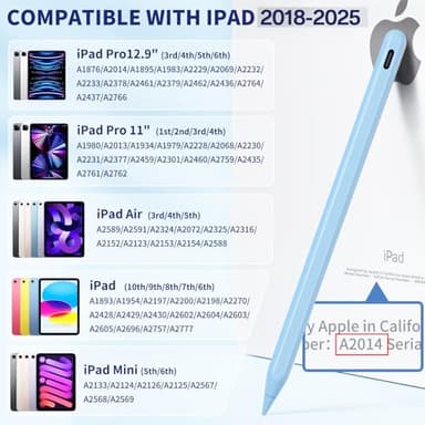 iPad Pencil for 9th & 10th Generation, Fast Charge Stylus Pen for Palm Rejection and Tilt Sensitivity, Compatible with iPad Pro 11/12.9in, Mini 5/6, iPad 6/7/8/9/10, Air 3/4/5 (Blue) - Image 2