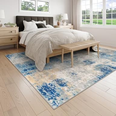 Lahome Modern Abstract Living Room Rug, Washable 8x10 Area Rugs for Bedroom Stain Resistant Non Slip, Large Blue Soft Indoor Carpet for Dining Room Table Apartment, Blue/Grey - Image 3