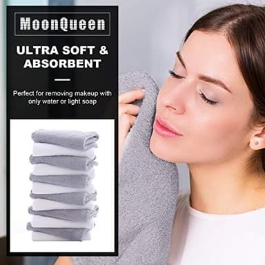 MOONQUEEN Microfiber Facial Cloths Fast Drying Washcloth 12 Pack - Premium Soft Makeup Remover Cloths - Highly Absorbent - Image 2