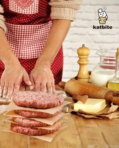 Katbite 300Pcs 6x6 Inches Patty Paper, Burger Patty Paper, Unbleached Parchment Sheets, Heavy Duty & Non-Stick, Squares for Seperating Patty, Cookies, Storing Foods Wrapping Candies - Image 8