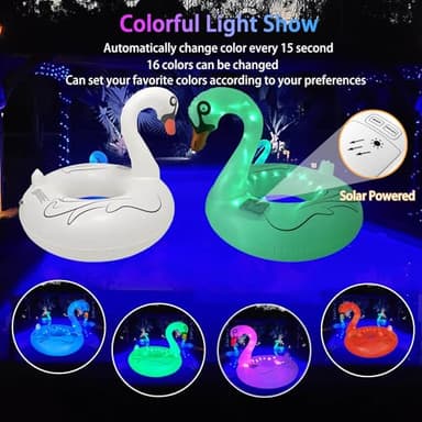 Swan Pool Floats & Swimming Rings- Solar Powered Inflatable Floating Light UP Pool & Led Pool Lights That Float for Party Decorations, 16 Auto-Cycling Colors（2Pack） - Image 8