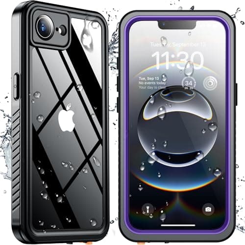 SPIDERCASE for iPhone 16e Case Waterproof,Built-in Screen & Camera Lens Protector[IP68 Underwater] [Military Grade Shockproof] Cell Phone Home Button Stickers, Purple/Clear - Image 1