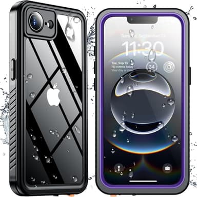 SPIDERCASE for iPhone 16e Case Waterproof,Built-in Screen & Camera Lens Protector[IP68 Underwater] [Military Grade Shockproof] Cell Phone Home Button Stickers, Purple/Clear - Image 1