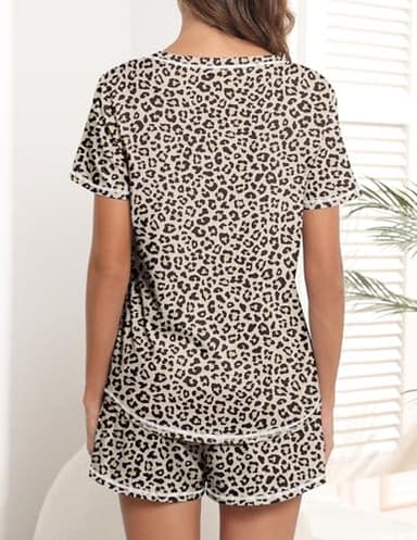 Ekouaer Women's Pajamas Sets Short Sleeve Lounge Sets Sleepwear Casual Two Piece Pjs With Pockets Leopard XXL - Image 4