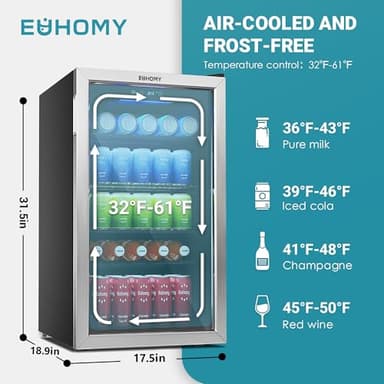 EUHOMY Beverage Refrigerator Cooler, 130 Can Mini Fridge with Glass Door for Soda Beer or Wine, Beverage Cooler for Home, Office, Bar with Adjustable Removable Shelves, Silver - Image 4