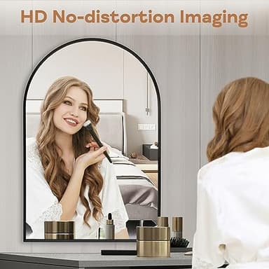 Minuover 22" x 30" Black Arched Mirror, Arch Wall Mirror, Metal Frame Black Bathroom Mirror, Arched Top Bathroom Vanity Mirror for Living Room, Bedroom, Entryway, Tempered Glass, Shatter Proof - Image 5