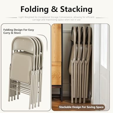 DUMOS 6 Pack Leather Padded Folding Chair, Indoor Outdoor Portable Stackable Commercial Seat with Steel Frame, Capacity for Home, Office, Party, Comfy, Kahki - Image 7