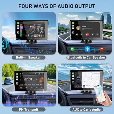 Apple Carplay Screen for Car, 7" Wireless Carplay & Android Auto Car Stereo, Portable Touchscreen with Mirror Link/GPS Navigation/AUX/Voice Control/Bluetooth for All Vehicles - Image 5