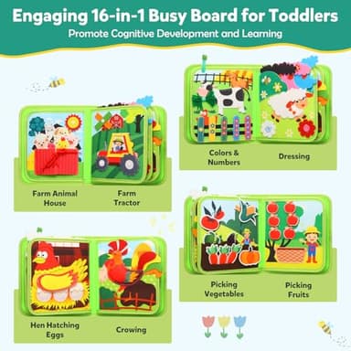 hovikoki Farm Busy Book for Toddlers 1-3 Busybook Montessori Activity Quiet Books for Baby 1 2 Year Old - Image 5