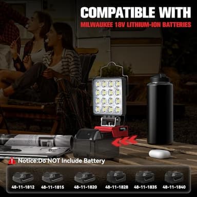 Crodless Work Light Compatible with Milwaukee 18V Battery, MtiolHig Portable LED Light 6000K 48W 4800 Lumen Flood Light Flashlight Battery with USB-A & Type C Emergency for Camping, Workshop - Image 6