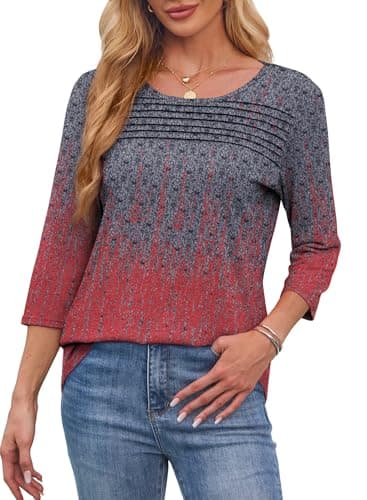 Womens Summer Tops 3/4 Length Sleeve Tshirts Shirts Plus Size Fashion Trendy Cute Tie-Dye Blouses Beach Fashion Charcoal Red XL - Image 3