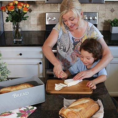 Baking & Beyond Space-Saving Bread Box with Bamboo Cutting Board Lid,13"x7.5"x5" for Kitchen Countertop, Bread Storage Container Holder, Bread Keeper Bin - Fresh Loaves - Image 5