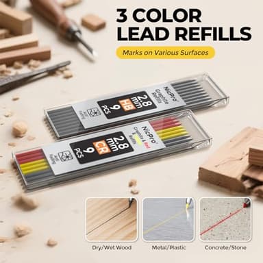 Nicpro Carpenter Pencil with Sharpener, CP3000 Carpenter Mechanical Pencils with 19 Refill, Deep Hole Marker for Construction, Heavy Duty Construction Pencil, Woodworking Tool for Architect Marking - Image 3