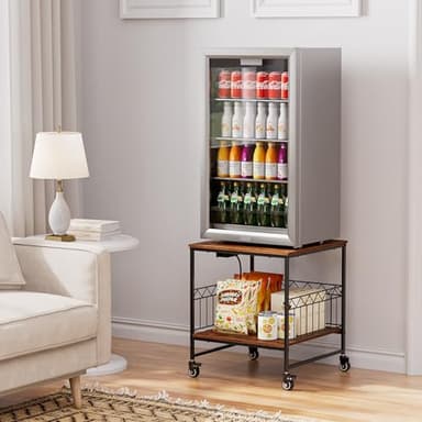 Portin Stand for Mini Fridge and Microwave - 220 LBS Capacity, with Wheels, Charging Station, USB Ports and Outlet, Heavy Duty Stand Table for Home, Office, Dorm, Apartment, Kitchen - Image 5