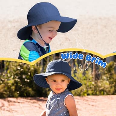 HONGTEYA Baby Sun Hat Toddler Girl Beach Hat Adjustable Outdoor Summer Hat UPF 50+ Sun Protection Wide Brim Infant Kids Navy - Image 4