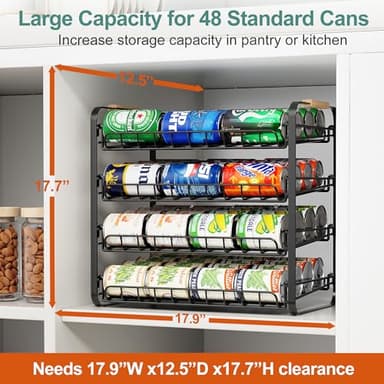 MAXIFFE 4 Tier Can Organizer for Pantry, Space-Saving Adjustable Easy Assembly Metal Sturdy Hold 48 Cans Storage Rack Holder Dispenser for Kitchen Countertop Cabinet RV, for Soda Drinks Fruits, Black - Image 2