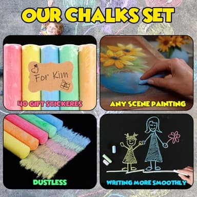 160Pcs Sidewalk Chalk Set in 5 Colors 32 Packs: Washable Jumbo Sidewalk Chalk Bulk for Kids Outdoor Art, Non-Toxic Dustless Giant Box Chalkboard Chalk for Toddler Painting on Blackboard, Party - Image 3