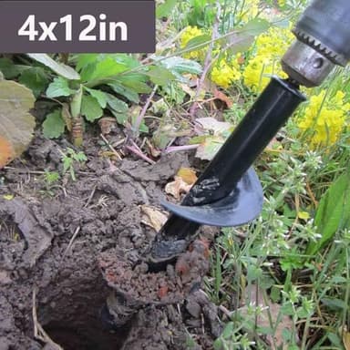 TCBWFY 4"x12"Auger Drill Bit for Planting Digging Holes,Garden Plant Flower Bulb Auger Spiral Hole Drill Rapid Bulb Planter Earth Auger Bit,Compatible to Hex Adjustable Chuck - Image 3