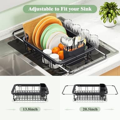 Expandable Dish Drying Rack Over The Sink, Adjustable Dish Rack in Sink, Rustproof Dish Drainer for Kitchen Counter, Dish Strainer with Utensil Holder, Standard Size - Image 3