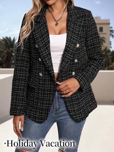 Mina Self Blazers for Women 2025 Black Fall Business Casual Womens Blazer Holiday Party Outfits Plaid Houndstooth Work Casual Trendy Women's Suits Funeral Jackets Suit Clothes Vacation Fashion Jacket - Image 4