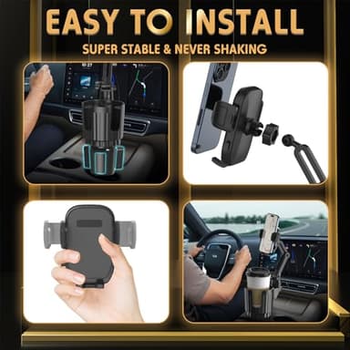 Phone Holders for Your Car, 2 in 1 Universal Cup Holder Expander Adjustable Base with Phone Mount, Long Arm with 360°Rotation Cup Holder Phones Mount for Car Compatible with All Smartphones - Image 6