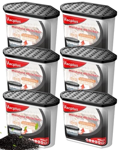 Vacplus Moisture Absorbers 6 Pack, 16.0 Oz Portable Humidity Absorber Boxes for Your Bathroom, Closet & Car, Dehumidifier with Activated Carbon, Black