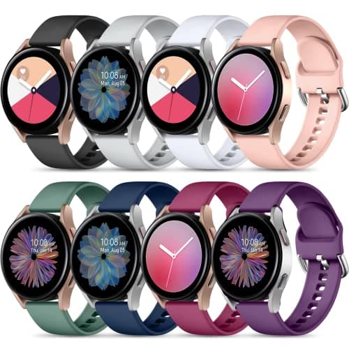 Maledan 8 Pack Band Compatible with Samsung Watch 7 6 5 4 40mm 44mm Bands, Galaxy Watch 5 Pro 45mm/Galaxy Watch 4 6 Classic 42mm 46mm 43mm 47mm/Watch 3, 20mm Soft Silicone Accessories Women Men, Large - Image 1