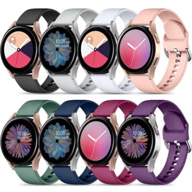 Maledan 8 Pack Band Compatible with Samsung Watch 7 6 5 4 40mm 44mm Bands, Galaxy Watch 5 Pro 45mm/Galaxy Watch 4 6 Classic 42mm 46mm 43mm 47mm/Watch 3, 20mm Soft Silicone Accessories Women Men, Large - Image 1