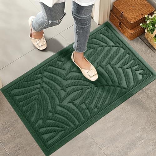 HIYARD Front Door Mat, Absorbent Resist Dirt Welcome Door Mat Indoor Outdoor, Waterproof Doormat, Sturdy Non Slip Backing, Fade Resistant, Low Profile Entry Mat for Entryway, 36×24, Green - Image 1
