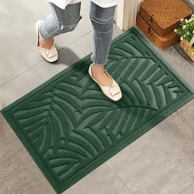HIYARD Front Door Mat, Absorbent Resist Dirt Welcome Door Mat Indoor Outdoor, Waterproof Doormat, Sturdy Non Slip Backing, Fade Resistant, Low Profile Entry Mat for Entryway, 36×24, Green - Image 1