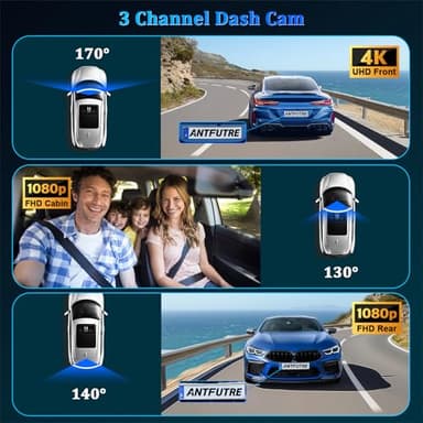 ANTFUTRE Dash Cam Front and Rear 4K HD 3-Channel Dash Cam with 64GB Card, Built-in WiFi GPS, Night Vision, Loop Recording, 24-Hour Parking Mode, G-Sensor and 3.4-inch IPS Screen (MXC-852-1) - Image 7