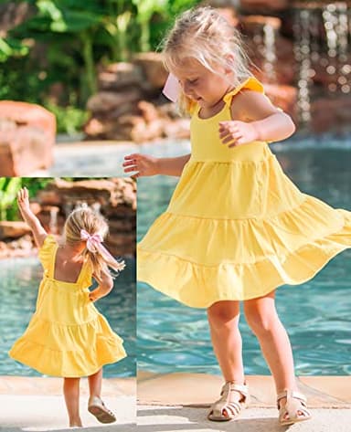 Vieille Toddler Girls Yellow Dress Summer Beach Tiered Sundresses Ruffle Sleeveless Princess Dresses 5-6 Years Kids - Image 7