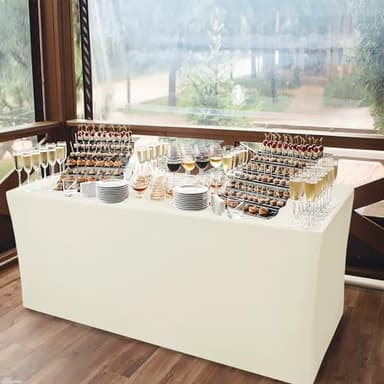 Nasitos Fitted Table Covers Stretch Spandex - 72 x 30 Inch - 4 Pack Beige Rectangle Table Clothes for 6 Foot Folding Tables, Wrinkle Resistant Tablecloths for Banquet, Trade Show, Craft Show - Image 2