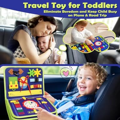 MAJAVI Toddler Busy Board Montessori Toys for 1 2 3 4 Year Old, Busy Book Sensory Educational Activities for Learning Fine Motor Skills, Gifts for Girls Boys, Travel Toys for Airplane Car, Dark Blue - Image 2