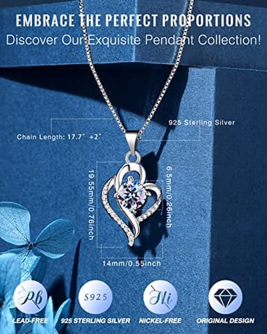 Wedding Anniversary Jewelry Gift for Wife from Husband, Wife Birthday Gift Idea, 1 Carat Moissanite Diamond Pendant Necklace in 925 Sterling Silver with 2 Chains, Romantic and Elegant Present for Her - Image 5