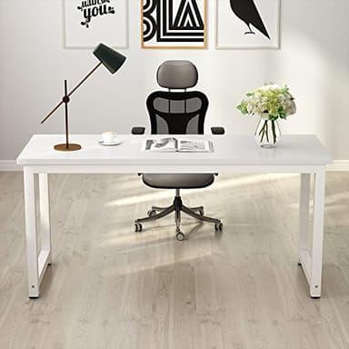 Tribesigns Computer Desk, 55 inch Large Office Desk Computer Table Study Writing Desk for Home Office, White + White Leg - Image 4