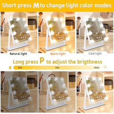 MKupView Vanity Mirror with Lights Makeup Mirror with Lights 9 Dimmable Bulbs Hollywood Lighted Makeup Mirror Detachable 10x Magnification 3 Color Lighting Modes, Lamp Beads, MKupView-SM2 - Image 7